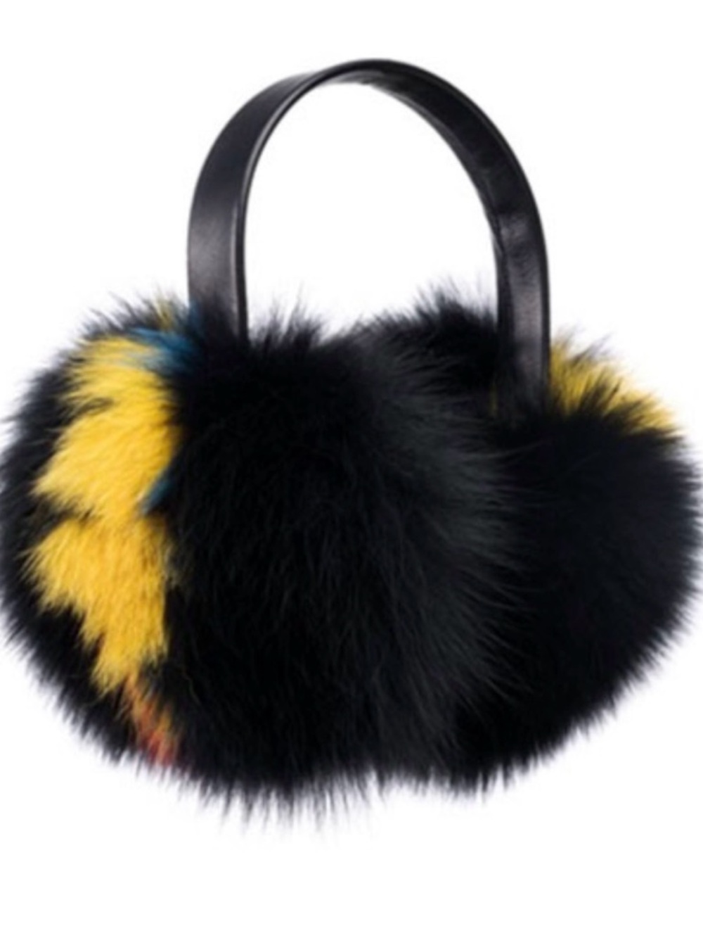 Eugenia Kim Black Faux Fur Earmuffs with Yellow and Red Accent - Picture 2 of 7